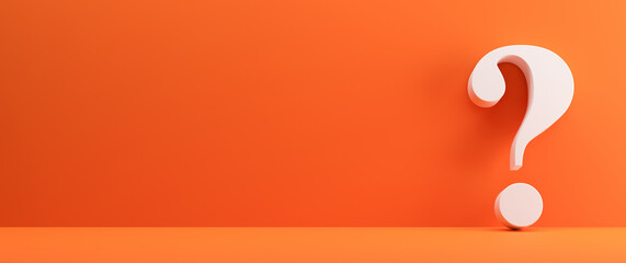 White question mark with shadows on a orange background with copy space. 3D rendering.
