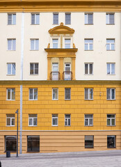 Fototapeta na wymiar Vintage architecture classical facade house in Stalin Empire style front view.