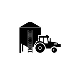 Tractor and silo icon isolated on white background