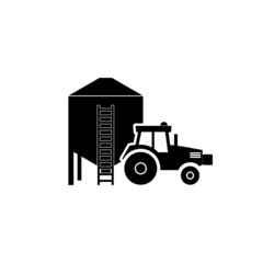 Tractor and silo icon isolated on white background