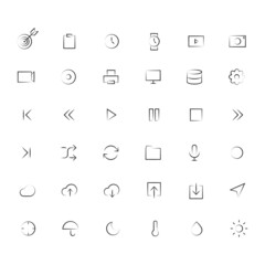 set icons simple black line black and white social