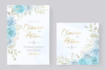 Fototapeta na wymiar Elegant wedding invitation card with hand drawn soft flower and leaves