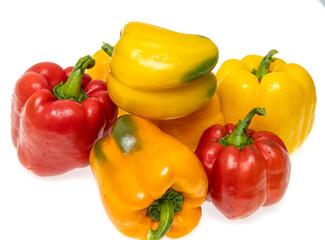 multicolored bell peppers on a white background