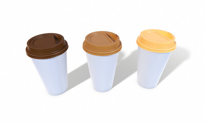 Takeaway coffee cup with lid. 3D render.