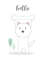 Cute animals on white background,poster,template,cards,dog,zoo,Vector illustrations. 