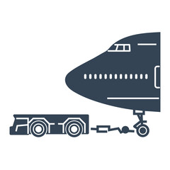 Vector black icon airplane towing tractors
