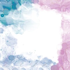 Fototapeta na wymiar アルコールインクアート抽象背景）紫と緑と青　ゴールドの装飾　バブル　正方形　テキストスペース　上品