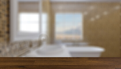 Background with empty table. Flooring. Abstract  toilet and bathroom interior for background. 3D render