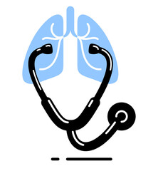 Stethoscope with lungs vector simple icon isolated over white background, pulmanology theme illustration or logo.