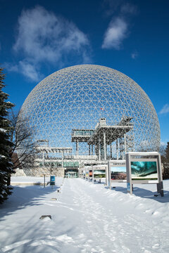 MONTREAL, CANADA - JANUARY 16th 2015: The Biosphere Museum, dedicated to environmental issues, is located in Parc Jean-Drapeau, and was designed by Buckminster Fuller.