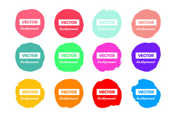 Colorful round brushstroke paint stains isolated on white background for graphic design label, banner, sticker. Abstract vector illustration set. Pastel neon pink, red, yellow, blue, purple colors