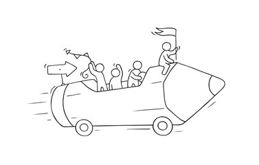 working little people with pencil.