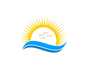 Sea wave with sunrise behind