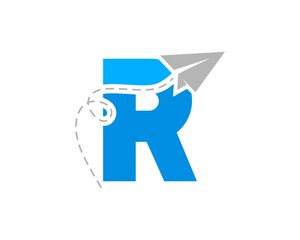 R letter initial with flying paper plane inside