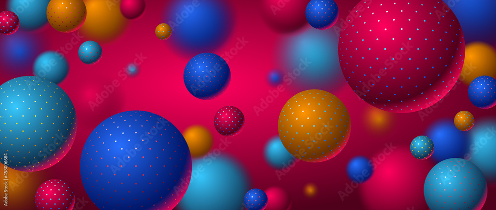 Poster realistic dotted spheres vector illustration, abstract background with beautiful balls with dots and