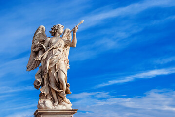 Angel holding the Holy Lance of Longinus with beautiful sky. A 17th century baroque masterpiece at...