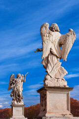 Autumn in Rome. Beautiful angel statues at the top of Sant'Angelo Bridge, erected in the 17th...
