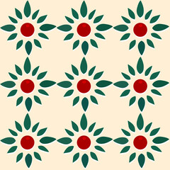 Thai motif flower petals seamless pattern vector cream color background. red and green color. Great for fabric textile designs and backgrounds.