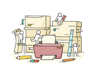 Cartoon paperwork concept - workplace with printer