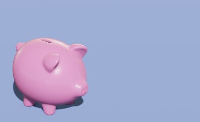 Piggy bank or piggybank on soft blue background with copy space. Classic piggybank isolated on blue. 3d illustration. 