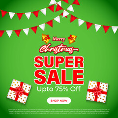 Vector illustration of Merry Christmas sale banner, shop now, Christmas sale template for webs