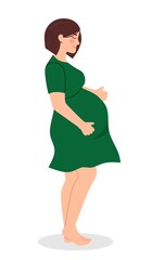 Pregnancy. A modern poster with a cute pregnant woman in a green dress.