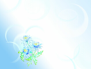 Decorative background with garden flowers on a background with a blue gradient. Material for printing on paper or fabric.