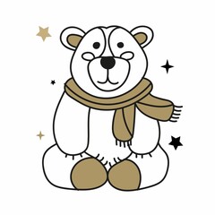 The Christmas character is a bear in black and gold.