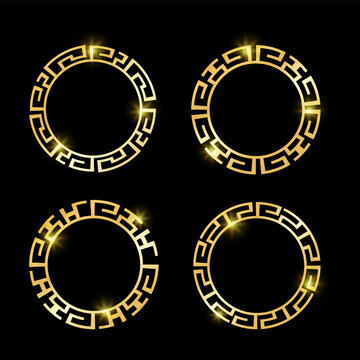 big Set of vintage luxury golden ancient Greek border round decorative frame for logo decoration vector illustration design