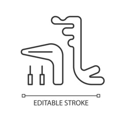 Tools for implant maintenance linear icon. Dental surgery. Measuring device. Screws and gauge. Thin line customizable illustration. Contour symbol. Vector isolated outline drawing. Editable stroke