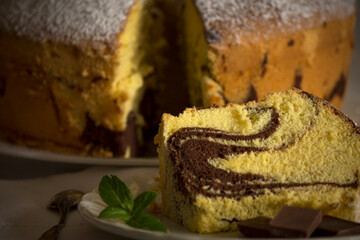 chiffon cake with chocolate and powdered sugar