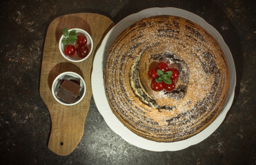 chiffon cake with chocolate and cherries