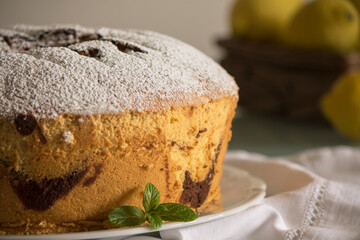 chiffon cake with chocolate and powdered sugar