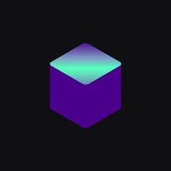 Violet 3D Cube on Black Background. Modern Gradient Isolated Element. Vector illustration