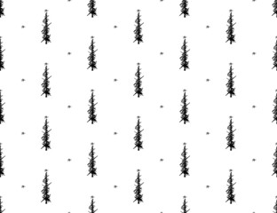 hand drawn pine trees forest winter christmas seamless pattern, vector illustration repeatable texture