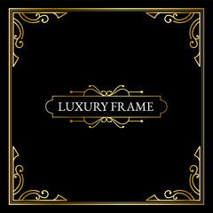 Golden Vintage logo with elegant flourishes line art frame graceful ornaments Victorian style for card and text decoration vector template design