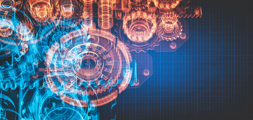Blueprint project of engine design with gears