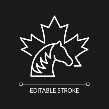 Canadian horse white linear icon for dark theme. National heritage and symbol of Canada. Thin line customizable illustration. Isolated vector contour symbol for night mode. Editable stroke