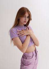 
portrait of a redhead girl with long hair in the style of the 2000s