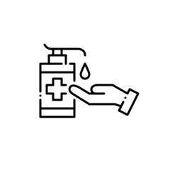 Hand sanitizer dispenser. Disinfectant gel for disease prevention. Information sign for restrooms or restaurants. Pixel perfect, editable stroke