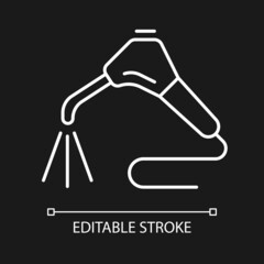 Dental water sprayer white linear icon for dark theme. Moistening patient mouth. Oral irrigation. Thin line customizable illustration. Isolated vector contour symbol for night mode. Editable stroke