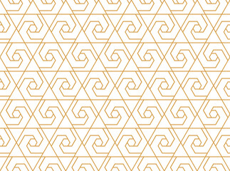 The geometric pattern with lines. Seamless vector background. White and gold texture. Graphic modern pattern. Simple lattice graphic design