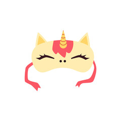 Sleeping mask with strings and unicorn face, flat vector illustration isolated.