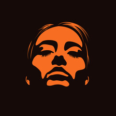 Beauty Woman Face silhouette in contrast backlight. Vector. Illustration.