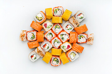 fresh sushi on the white background