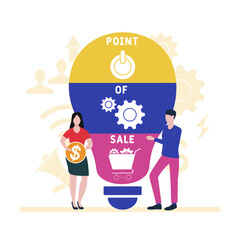 Flat design with people. POS - Point of Sale acronym. business concept background. Vector illustration for website banner, marketing materials, business presentation, online advertising