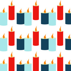pattern of three christmas candles on a white background