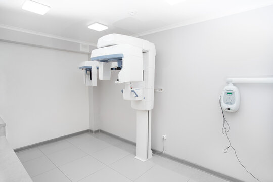 An office in a dental clinic, computerized 3D tomography of teeth and jaw.