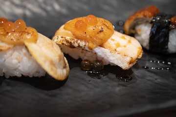 Salmon sushi with caviar