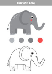 Color cute cartoon elephant. Worksheet for kids.